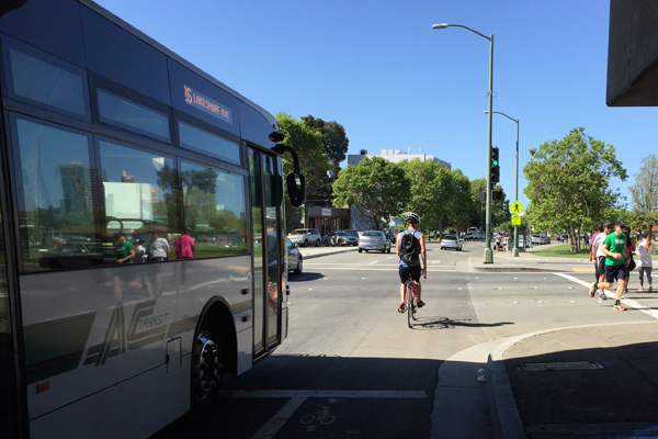 1. Bike lane ends and bike sharrow begins at Lakeshore and MacArthur Blvd.